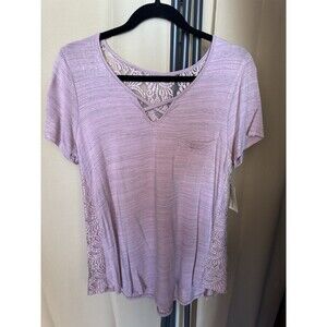 TRU SELF Sz M Lace back and side Short sleeve Top Mauve